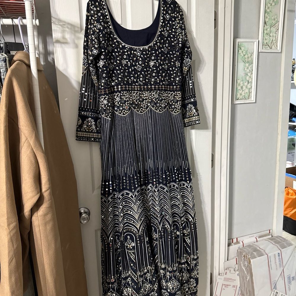 Elegant Navy Embellished Dress